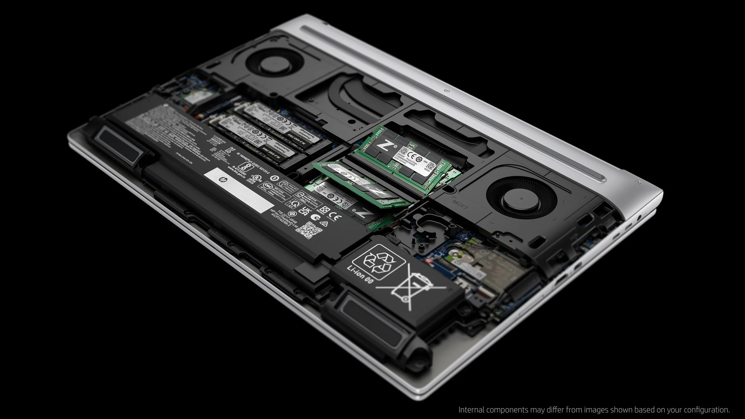 Exploded view revealing components inside a workstation laptop